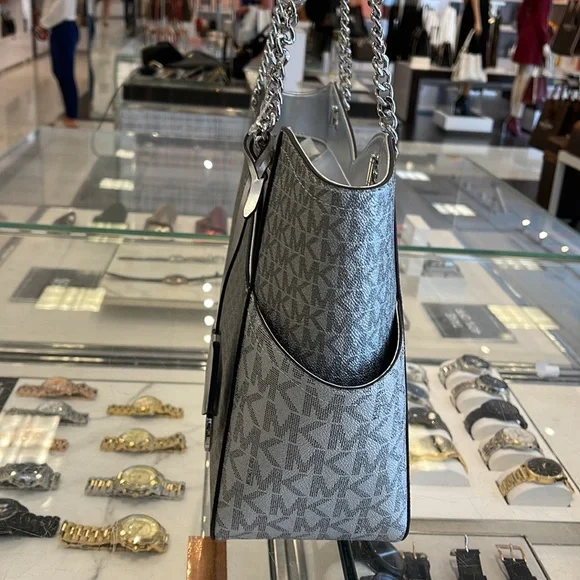 Michael Kors Jet Set Travel Large Chained Tote Shoulder Bag MK SilverNWT
